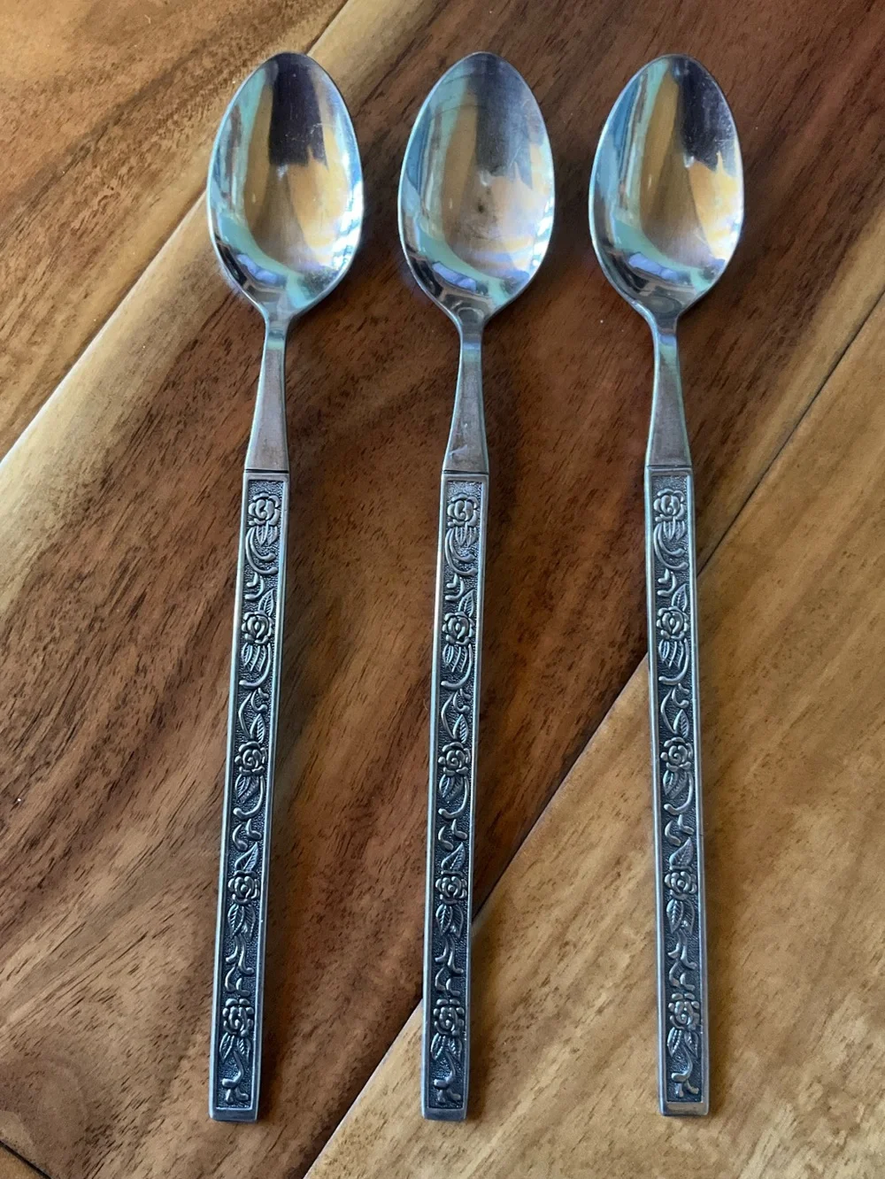 Vintage National Stainless Castellano Flatware Ice Tea Spoons Set of 3